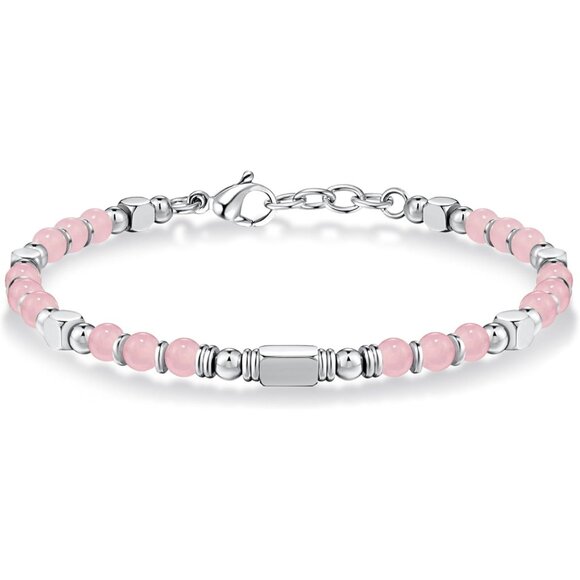 Silver & Pink Boho Beaded Bracelets for Women Trendy Jewelry Gifts for Lover - Picture 1 of 7